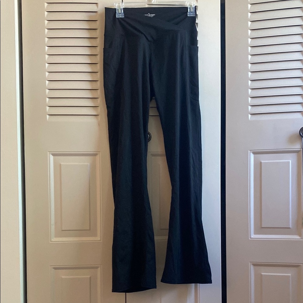 Black, Cross-Waisted Flare Leggings